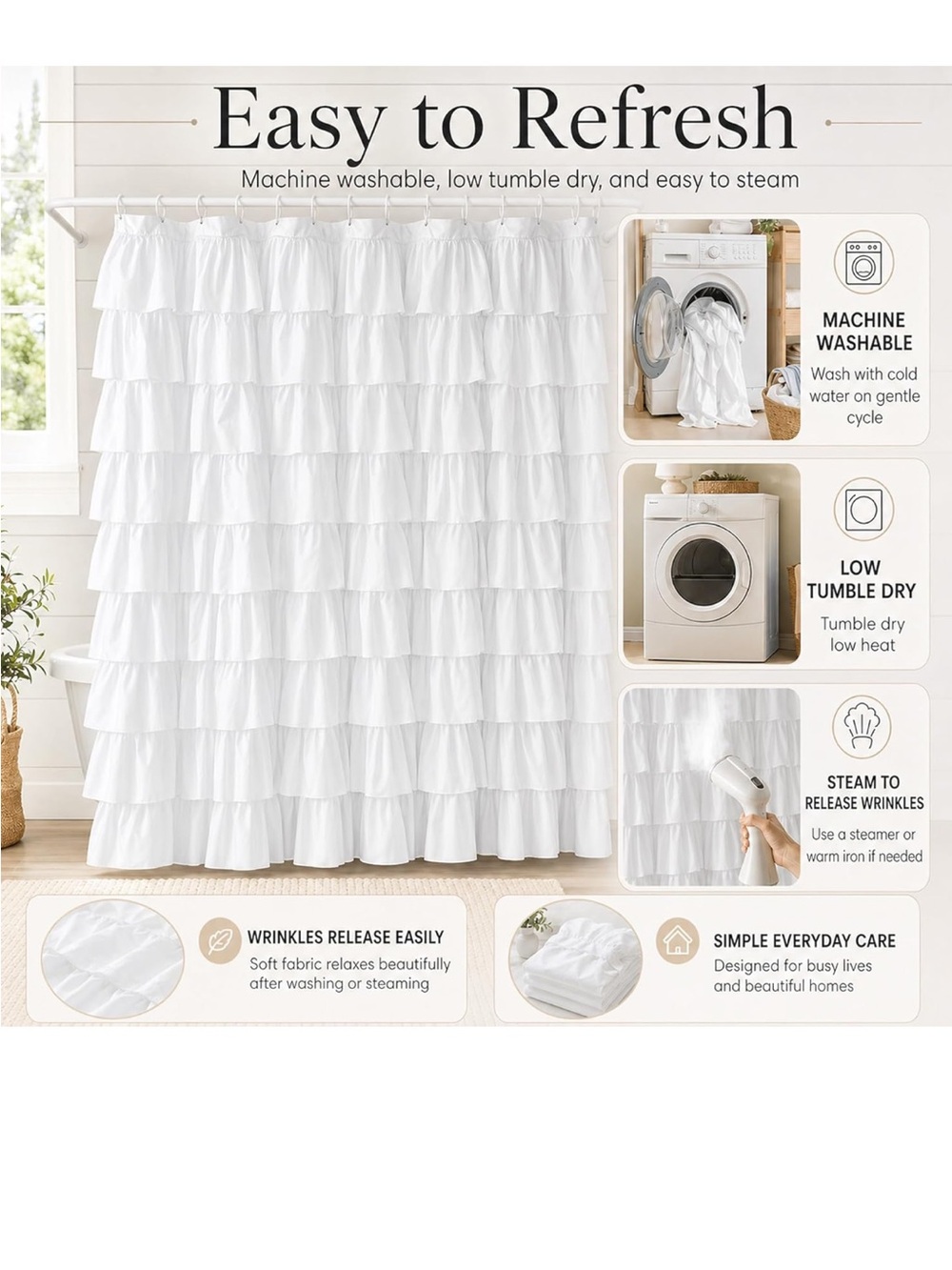 White Ruffle Shower Curtain - Picture 3 of 5